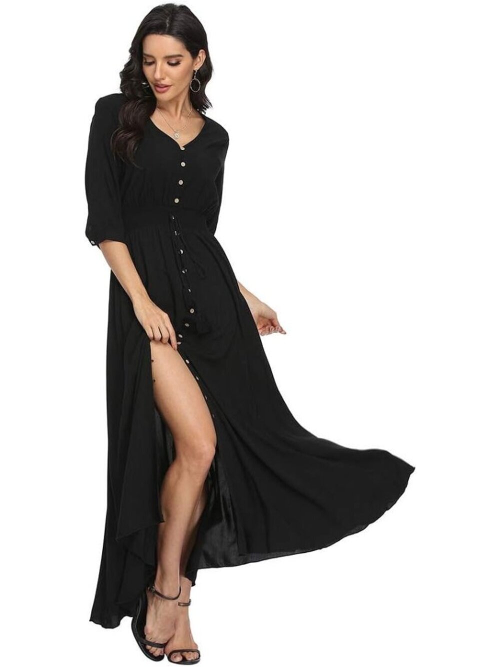 Women's Floral Maxi Dresses with Sleeves Flowy Boho Beach Dress